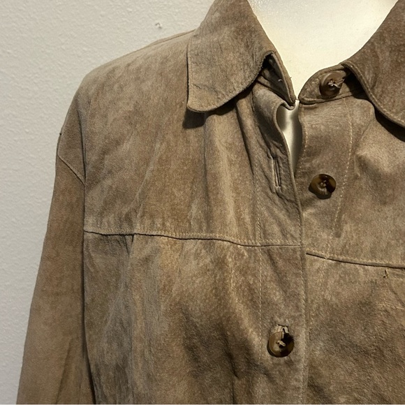 Vintage tan genuine suede shirt jacket shacket size 2X  Great Nothwest fair cond - Picture 2 of 12